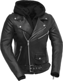 First Manufacturing Company Ryman Womens Motorcycle Leather Jacket Black