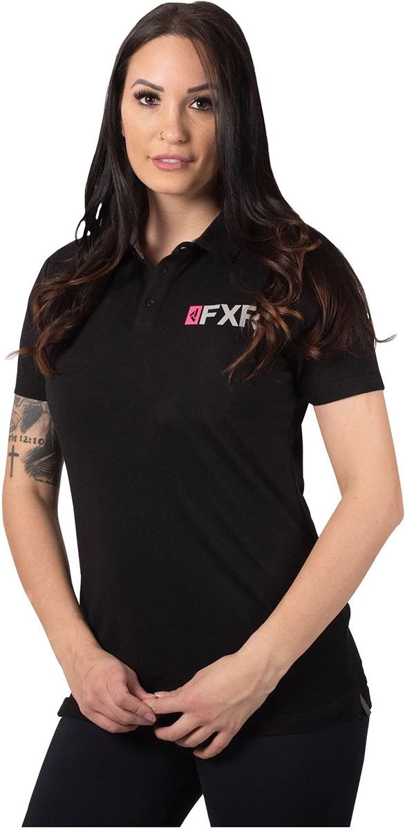 FXR Evo Tech Polo Womens Shirt Black/Electric Pink