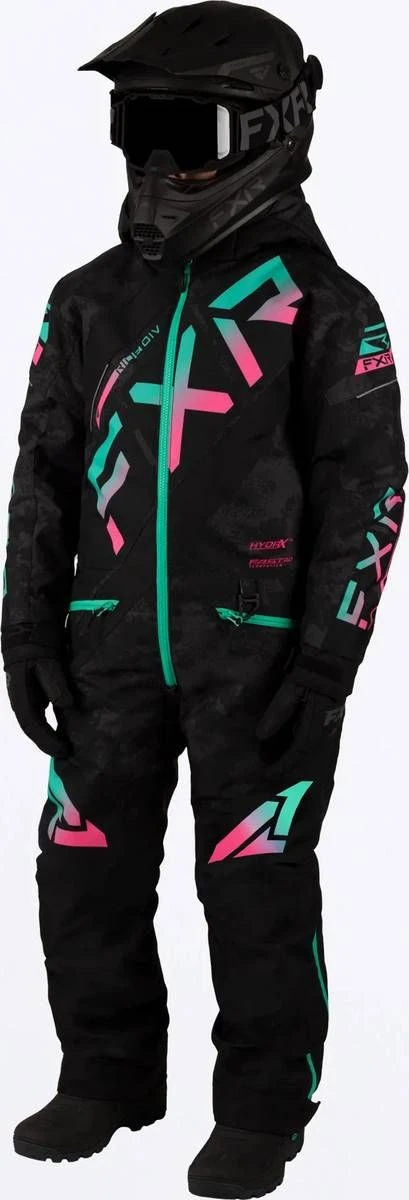 FXR 2023 CX Youth Monosuit Black Camo/Mint-E Pink Fade