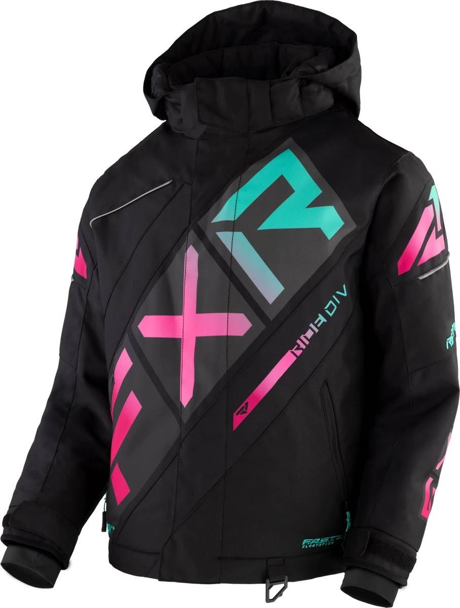 FXR 2023 CX Youth Snowmobile Jacket Black/Mint-E Pink Fade