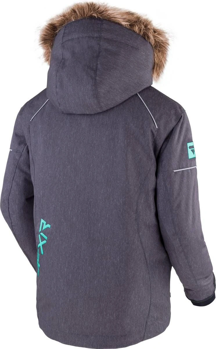 FXR 2023 Fresh Youth Snowmobile Jacket Mid Grey Heather/Mint - Image 2