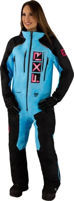 FXR 2023 Recruit Lite Womens Monosuit Black/Sky Blue/E Pink
